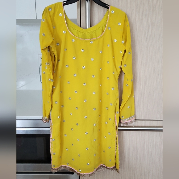 Yellow and Pink Embellished Palazzo Pants - Picture 6 of 9